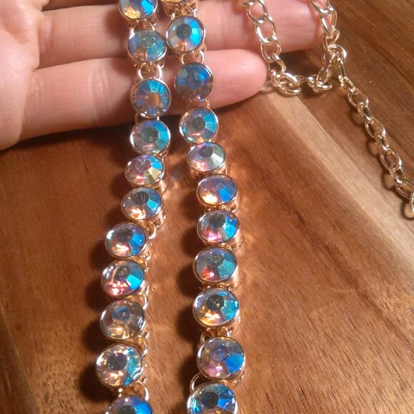 Champagne Color Austrian Crystal Goldtone Tennis Necklace - Picture 11 of 15